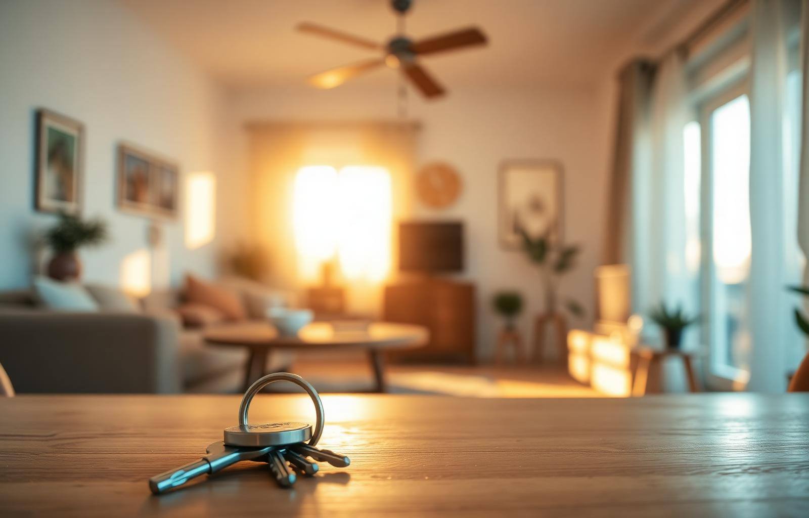 Casa cálida con llaves sobre la mesa
